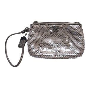COACH Y2K Metallic Sequin Mini Wristlet Light Mocha Zip Evening Travel Glam Chic